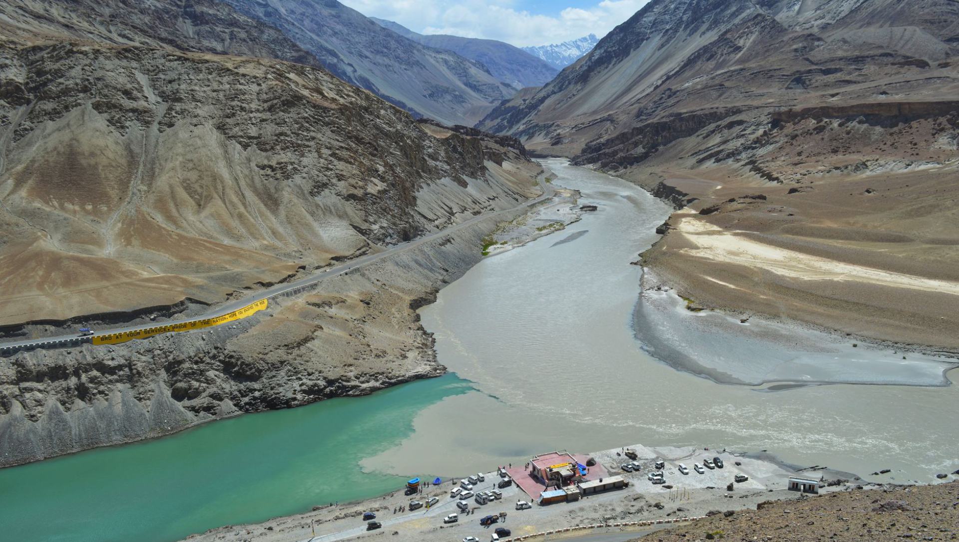 Indus and Zanskar river confluence in Ladakh
